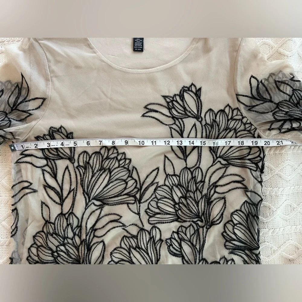 Alfani Taupe Rayon Blend Embroidery Floral Sheer Sleeve women’s size medium - Picture 14 of 14